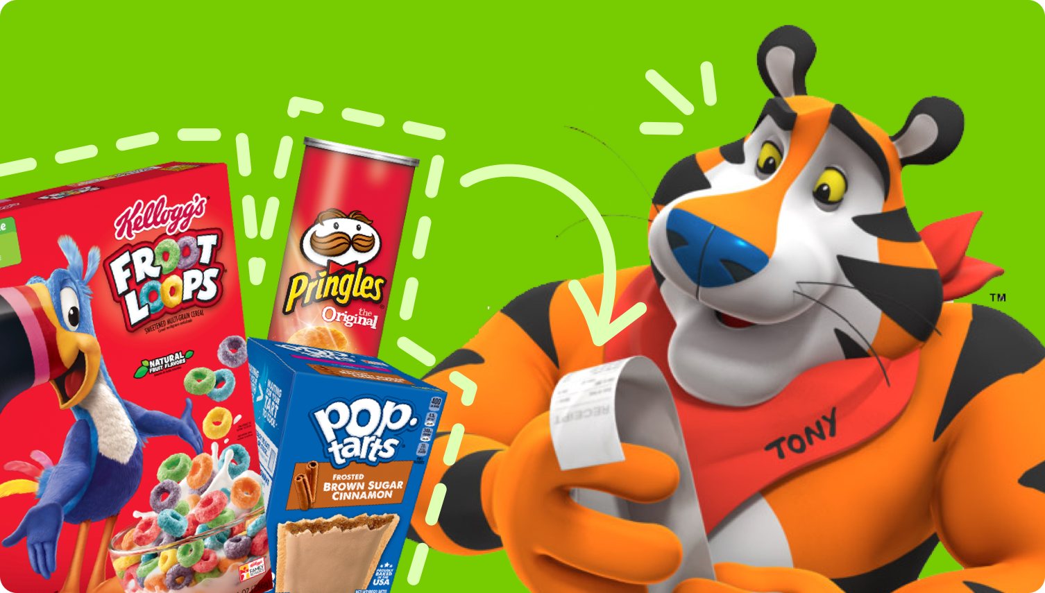 Tony the Tiger with a receipt and Froot Loops