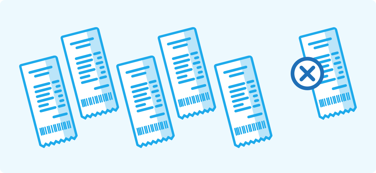 An illustration of 5 receipts with a sixth crossed out