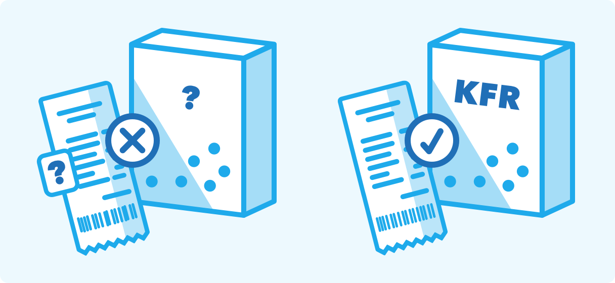 An illustration of a receipt with a KFR participating product box