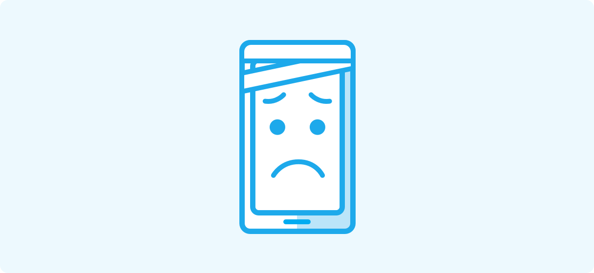 An illustration of a cell phone looking sad
